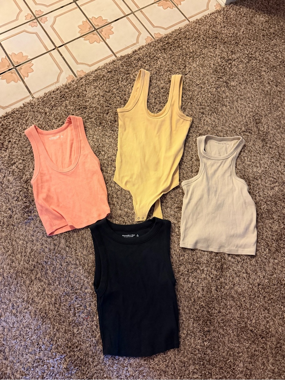 Abercrombie & fitch Set of 4 Ribbed Tank Tops - Coral, Yellow, Cream, Black